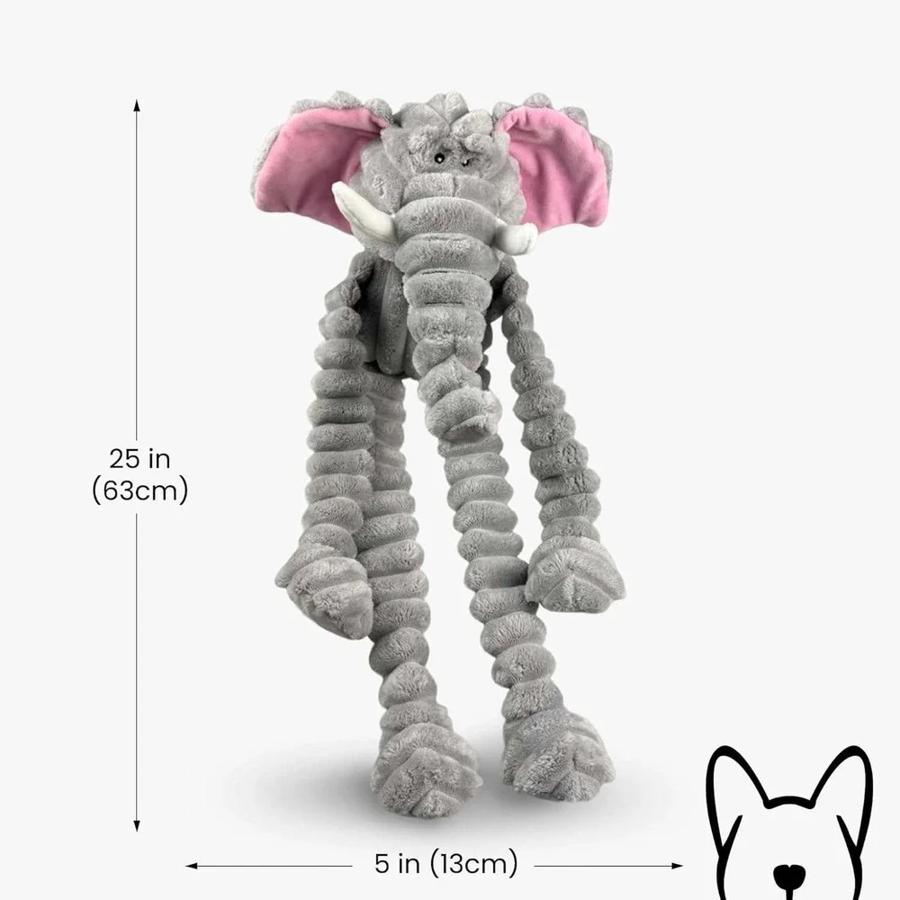 Nandog ‎ XL Elephant Dog Toy Gray Pink Ribbed Plush Squeaky Extra Large 25 Inch